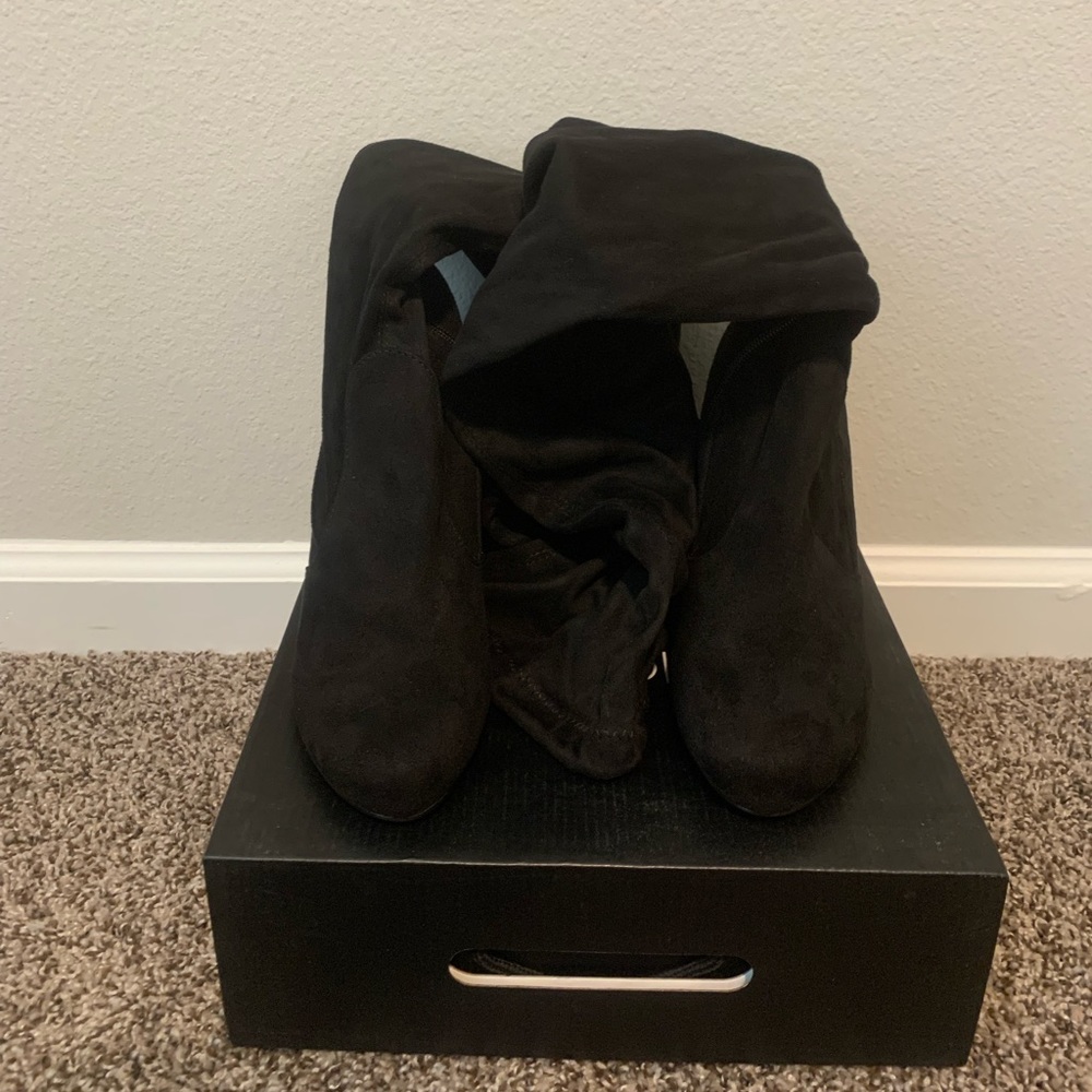 Fashion Nova thigh high suede boots.